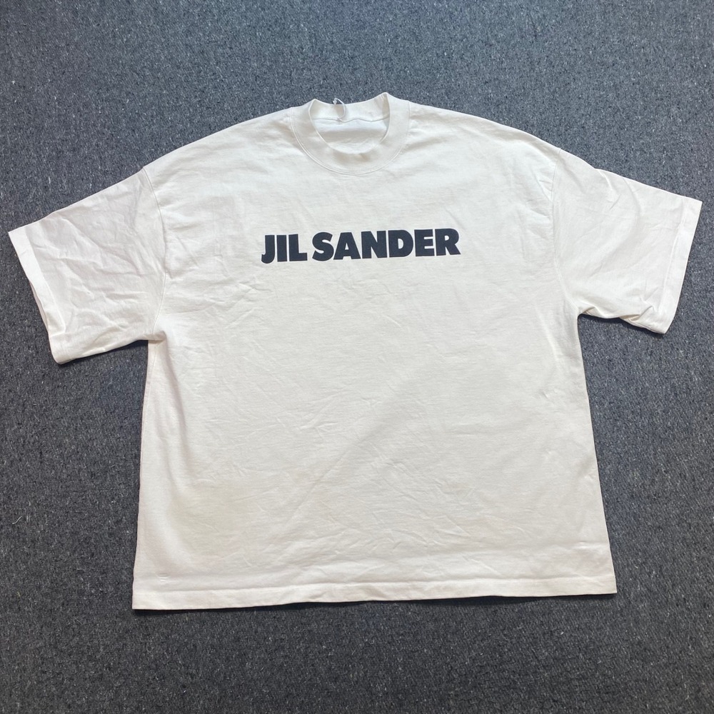 Jil Sander Logo TShirt Sz XL Mens White Streetwear Luxury Minimalist Boxy Tee